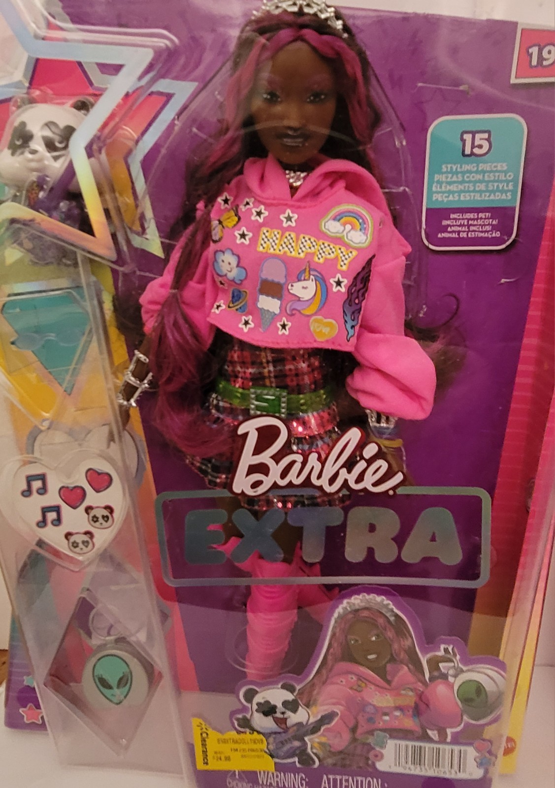 Barbie Extra Series #19 Doll Pink Streaked Hair Plaid Skirt & Pet Panda-Mattel Barbie Extra Series #19 Doll Pink Streaked Hair Plaid Skirt & Pet Panda-Mattel