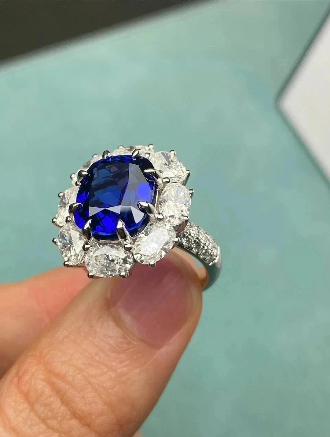 6.20 Ct Oval Cut Natural Sapphire & Diamond Wedding Ring 14K  White Gold