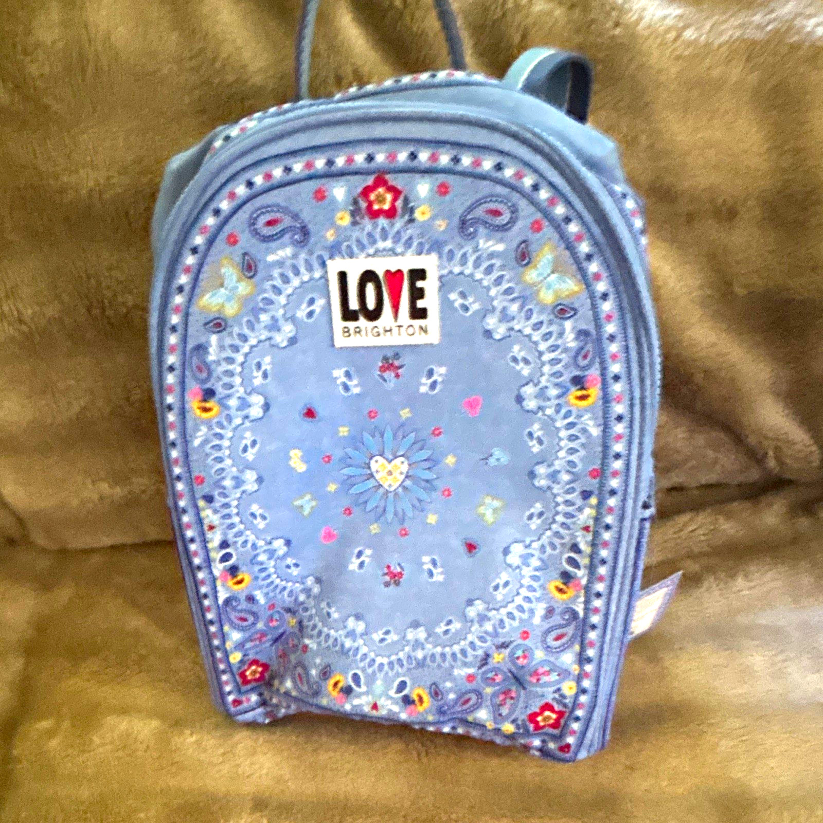 Brighton Love Blue Floral Print Zip Backpack w/ Adjustable Straps