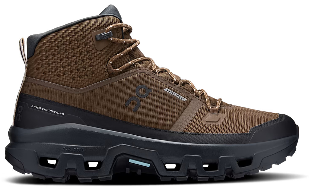 On Men's Cloudrock Mid Waterproof Hiking Boots | Earth/Black - US On Men's Cloudrock Mid Waterproof Hiking Boots | Earth/Black - US