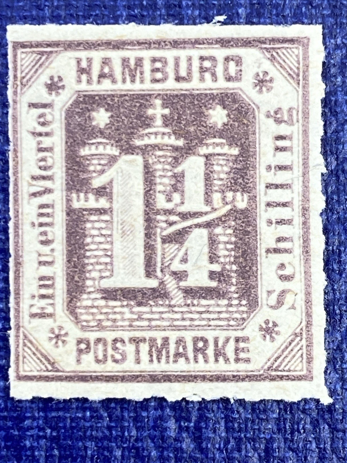 GERMANY; HAMBURG 1866 classic Rouletted issue Mint Light hinged 1.25s. value GERMANY; HAMBURG 1866 classic Rouletted issue Mint Light hinged 1.25s. value