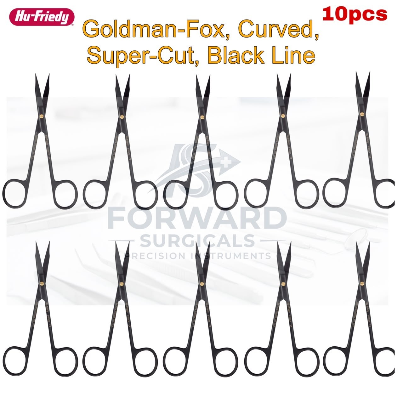 Lot of 10 Hu-Friedy Goldman-Fox Curved Black Line Super-Cut Scissors S16SCX
