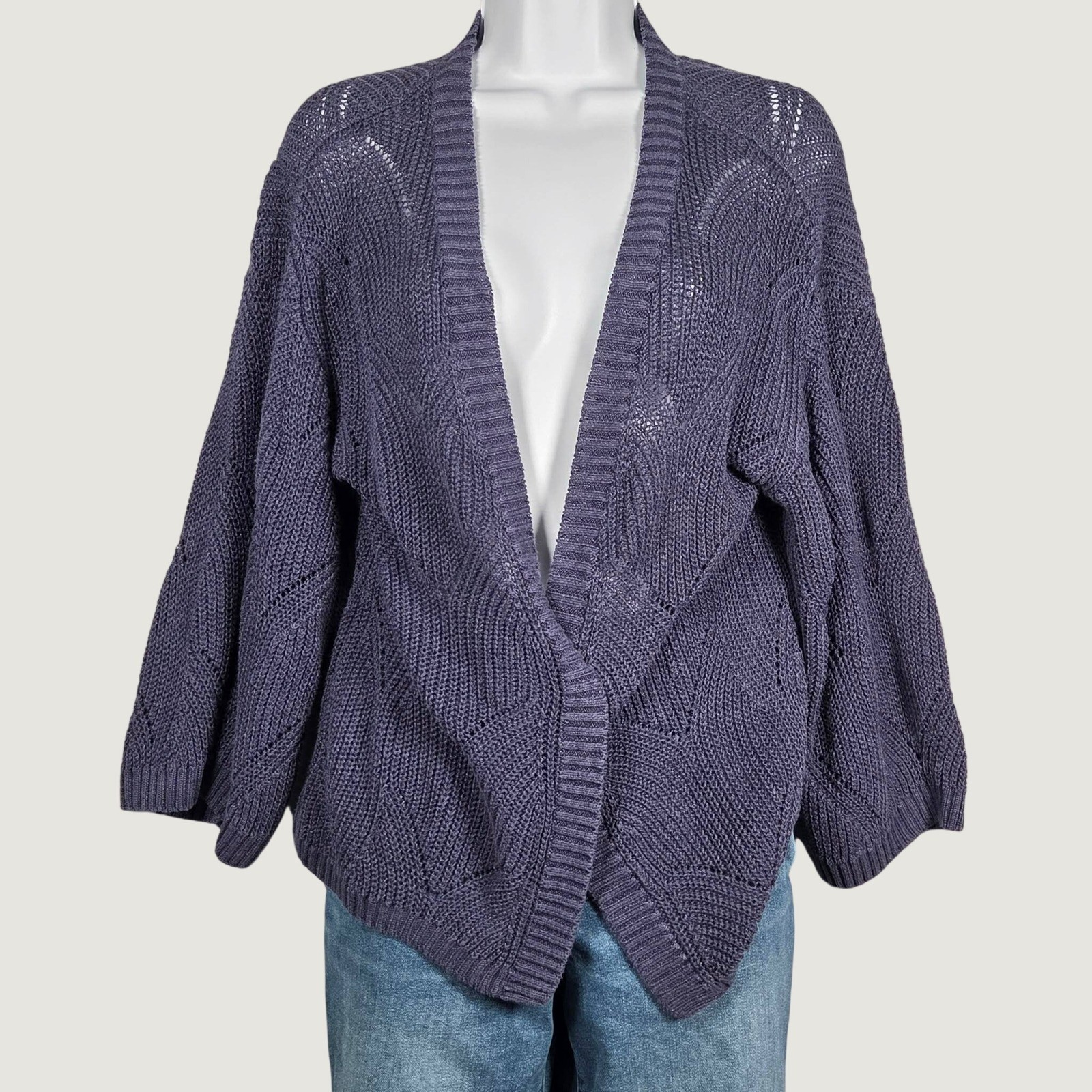 Sundance Women Small Cora Linen Rayon Blend Navy Crochet Cardigan Open Boho