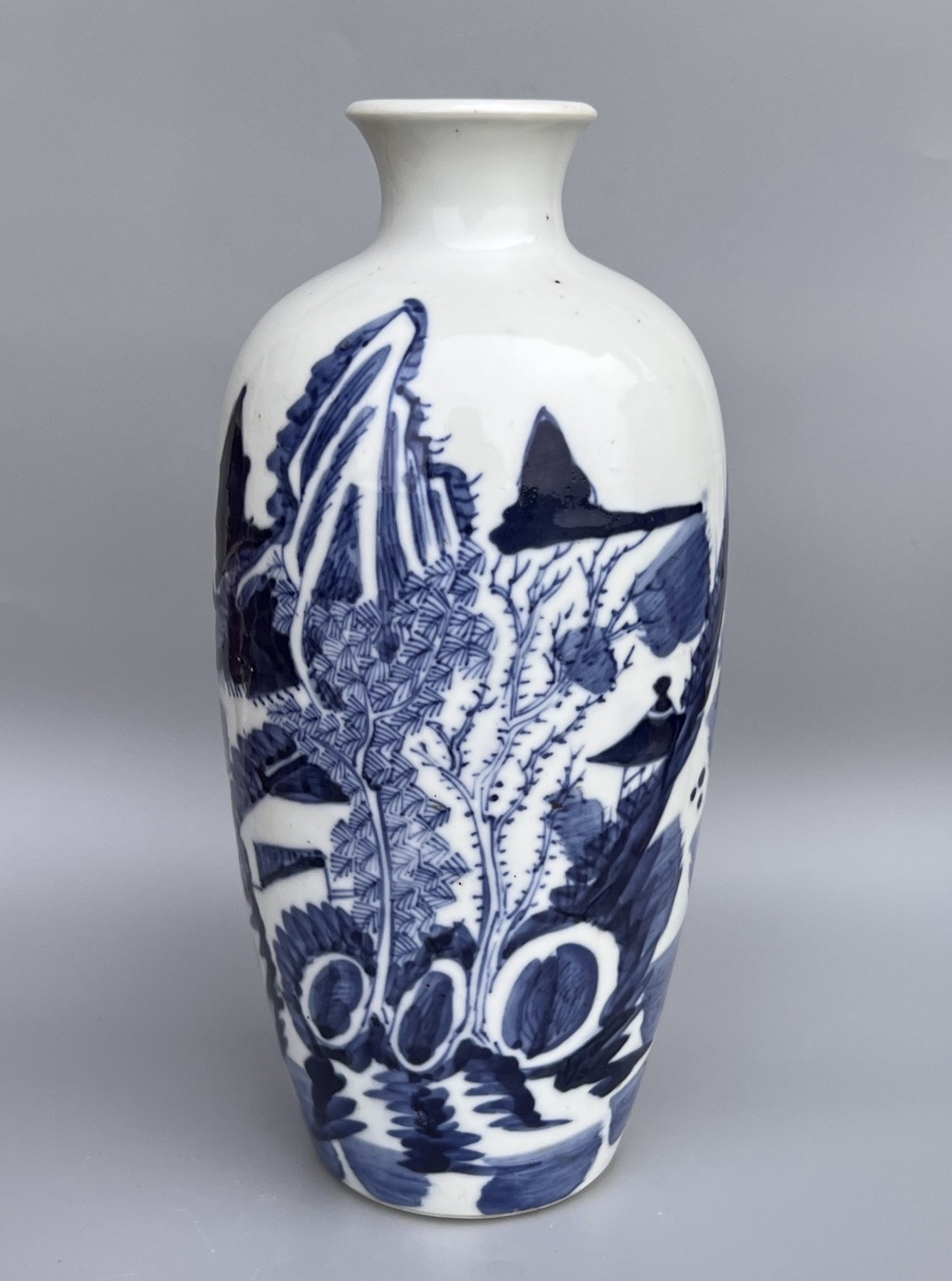 Blue & White Landscape & Poem Vase, Qing Daoguang (1821-1850), H22.5cm Good Cond Blue & White Landscape & Poem Vase, Qing Daoguang (1821-1850), H22.5cm Good Cond