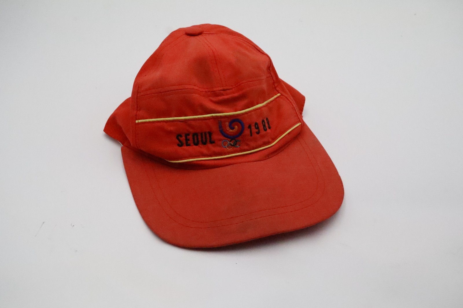 Vintage Seoul 1988 Olympics Korea Red Cap Hat Olympic Rings Dori Size L