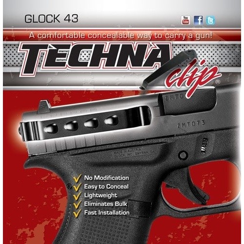 Techna Clip for Glock 43, Black Ambidextrous