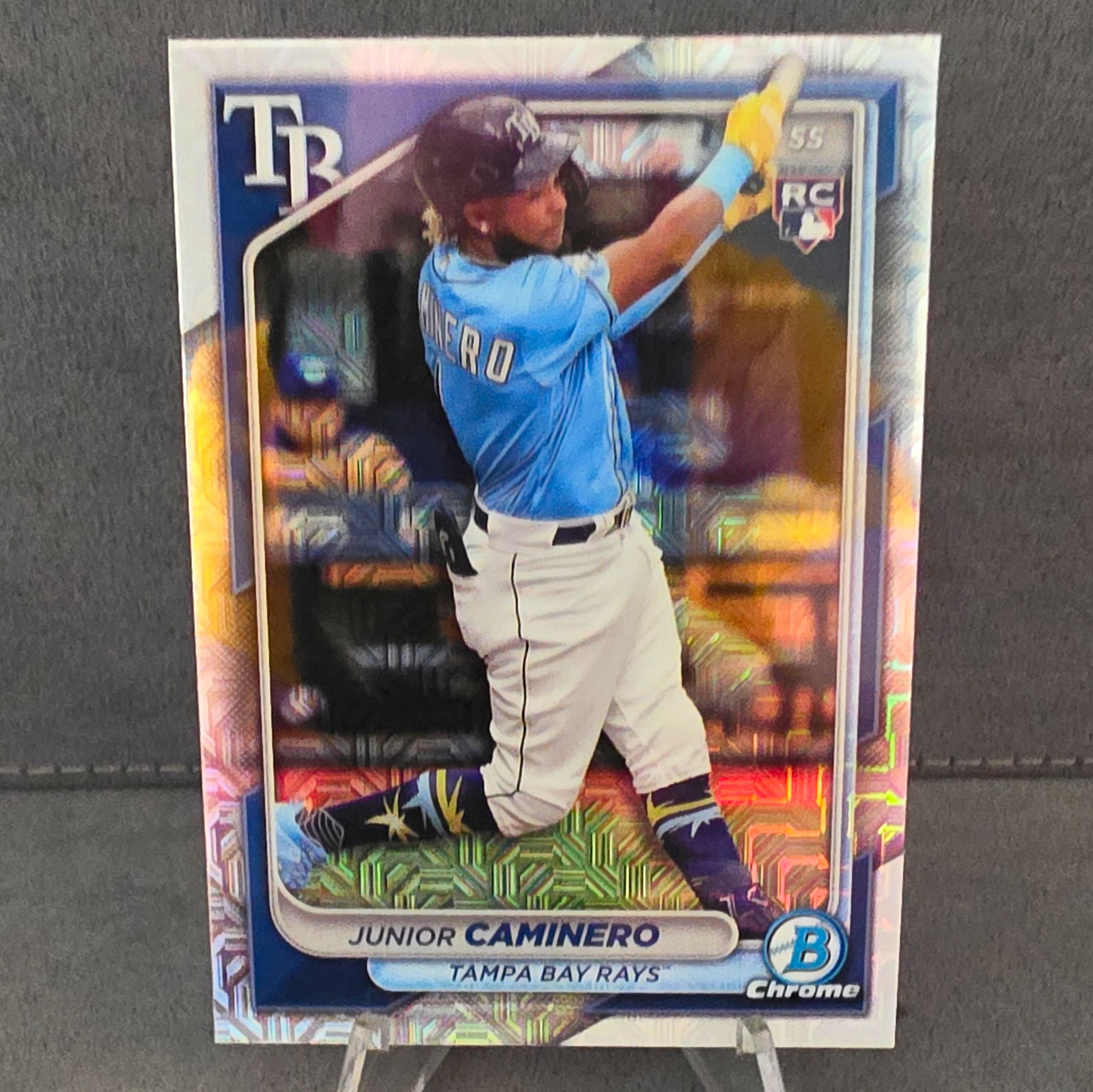 Topps Bowman Chrome 2024 Junior Caminero #56 Mojo Refractor RC Rays Topps Bowman Chrome 2024 Junior Caminero #56 Mojo Refractor RC Rays