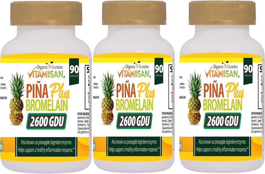 3 Pina Plus Bromelain 270 caps  Digestive Enzymes Ananas Vitamisan sale