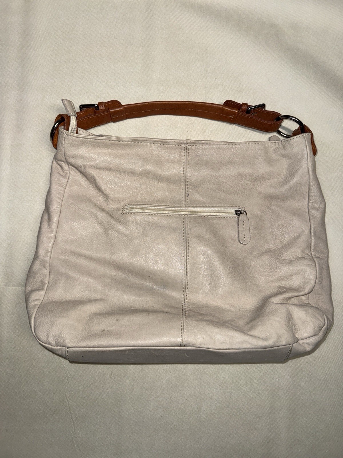 Vintage Italian Leather Shoulder Bag White Cream Brown Handle Made in Italy Vintage Italian Leather Shoulder Bag White Cream Brown Handle Made in Italy