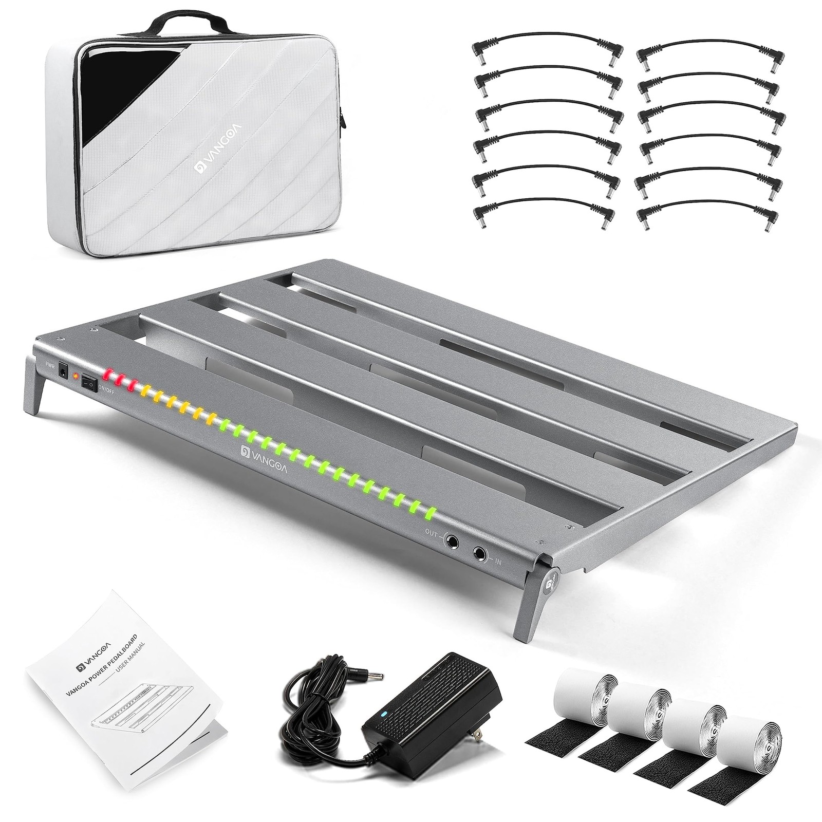 Vangoa Guitar Pedal Board with Isolated Power Supply, PD-M Aluminum One-Piece-Be