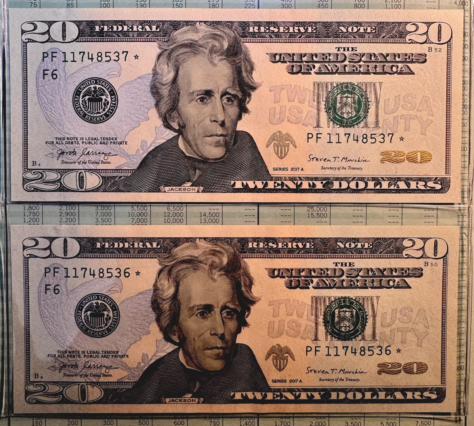 2-20 Dollar 2017A Atlanta Star Notes *Sequential Serial Number Pair*Uncirculated