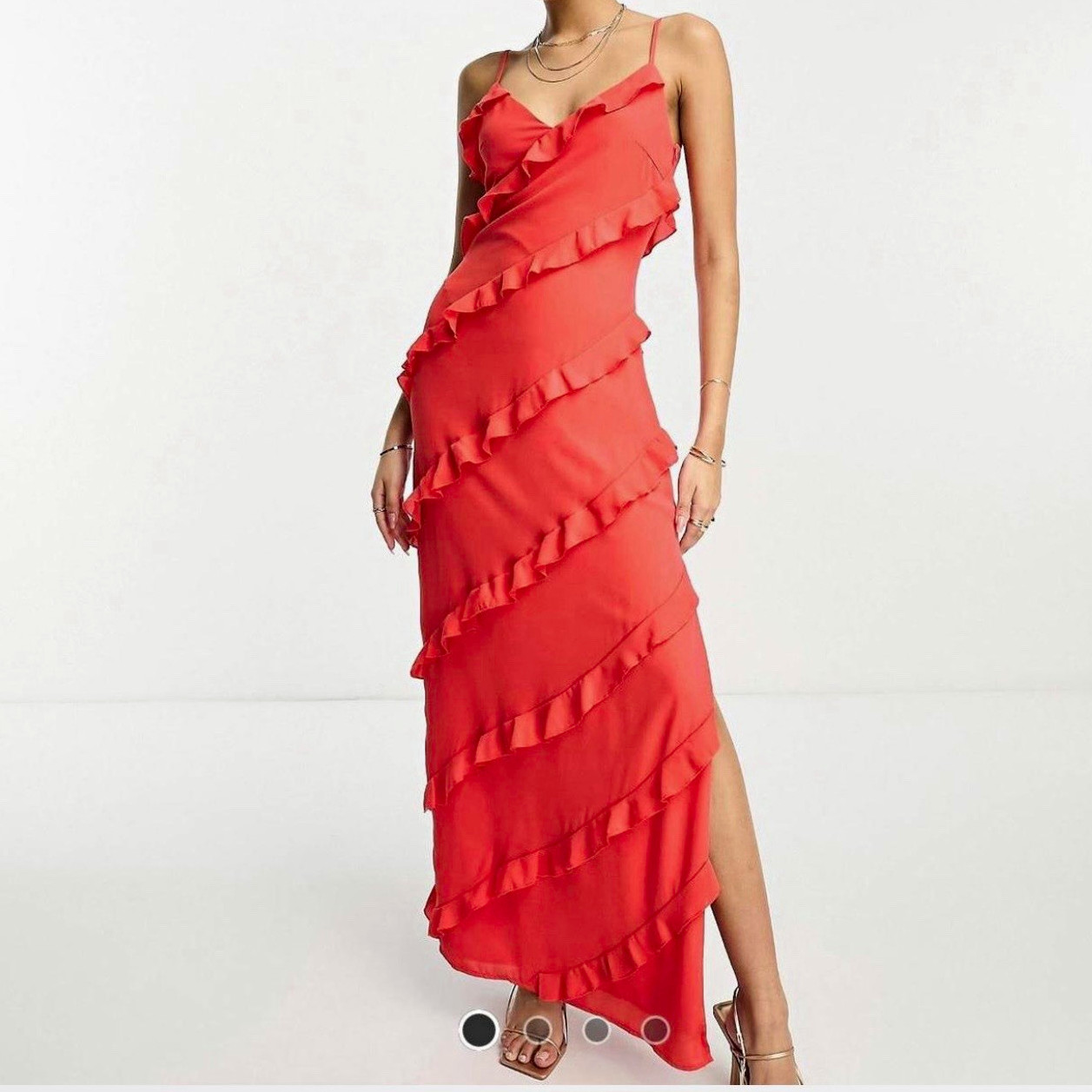 Pretty Lavish Nadine Asymmetrical Ruffle Maxi Dress in Ruby Red Size 6 NEW