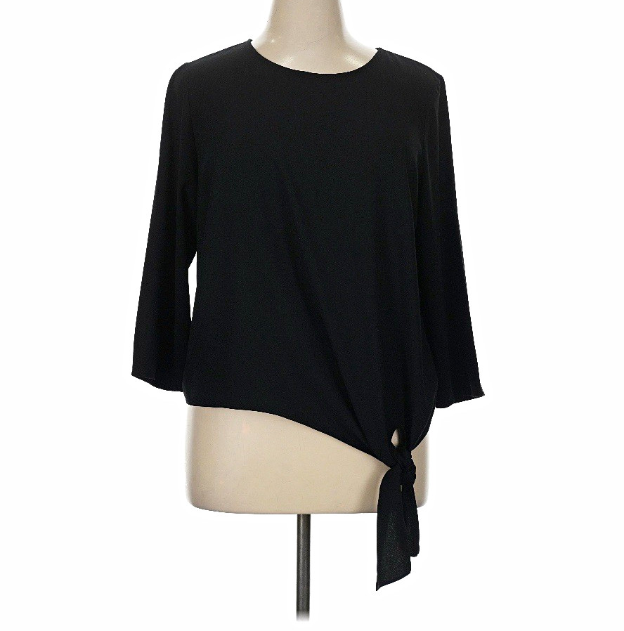 Talbots Women’s Black Keyhole Round Neck  Blouse 3/4 Sleeve XL