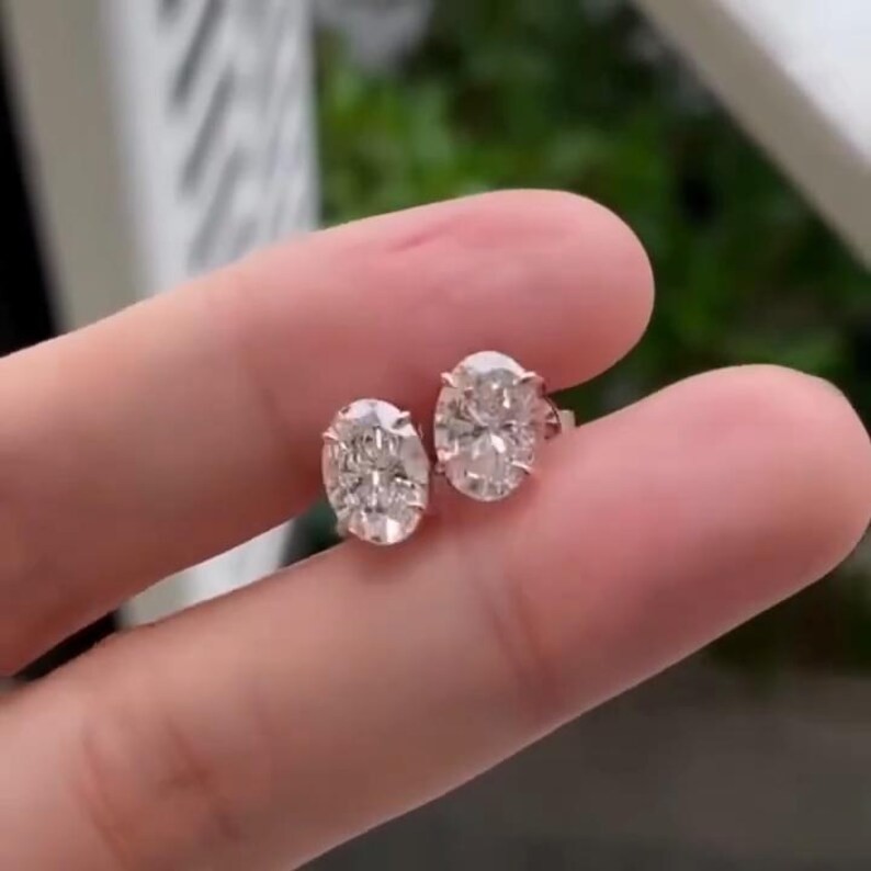 0.25 CT eact Oval Lab Grown Diamond Stud Earrings, 9k Rose Gold Bridal Jewelry