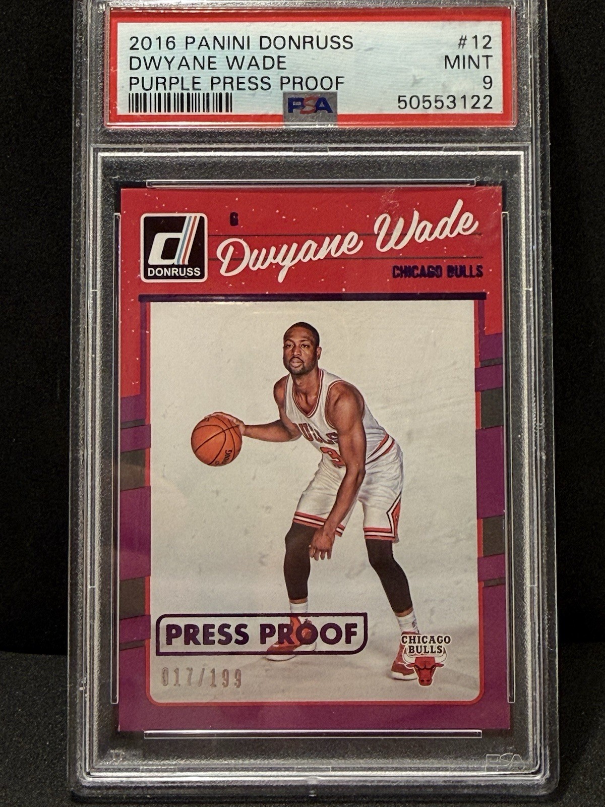 2016-17 Panini Donruss Dwyane Wade #12 Press Proof Purple /199 PSA 9