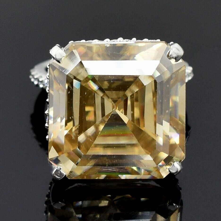 RARE 8.70 Ct Certified Treated Champagne Diamond Ring 925 Silver Prong Setting