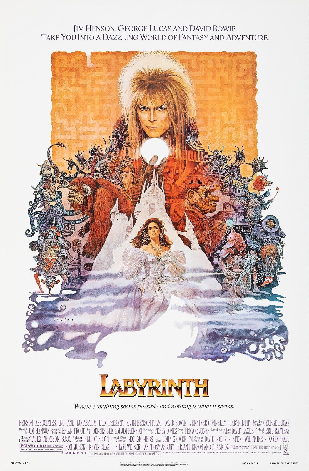 1986 Labyrinth Movie Poster 11X17 David Bowie Jareth Sarah Magic Dance 🔮🎵🍿