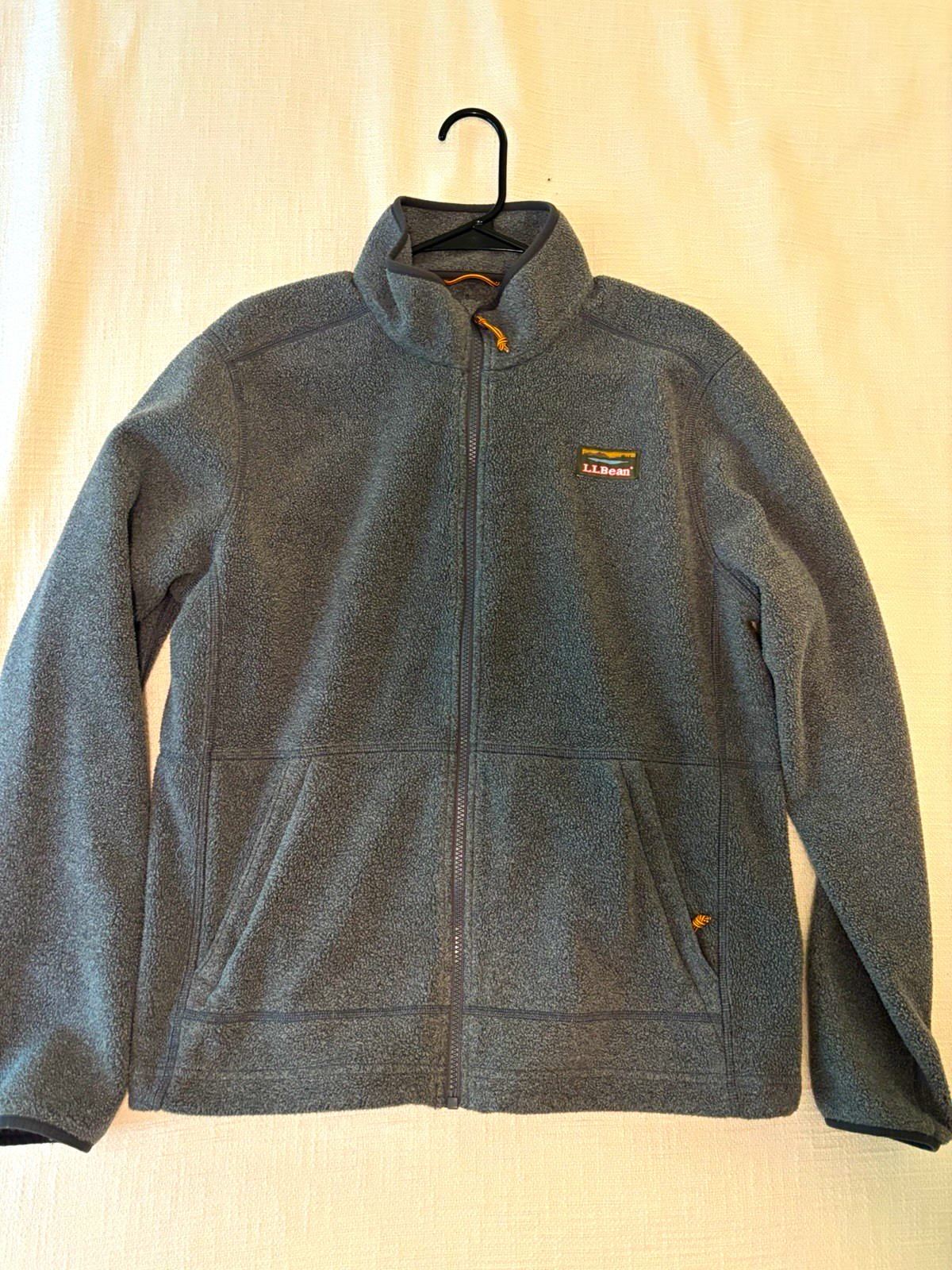L.L.Bean Men\'s Full Zip Fleece Jacket Gray Stand-Up Collar Size 44 Regular