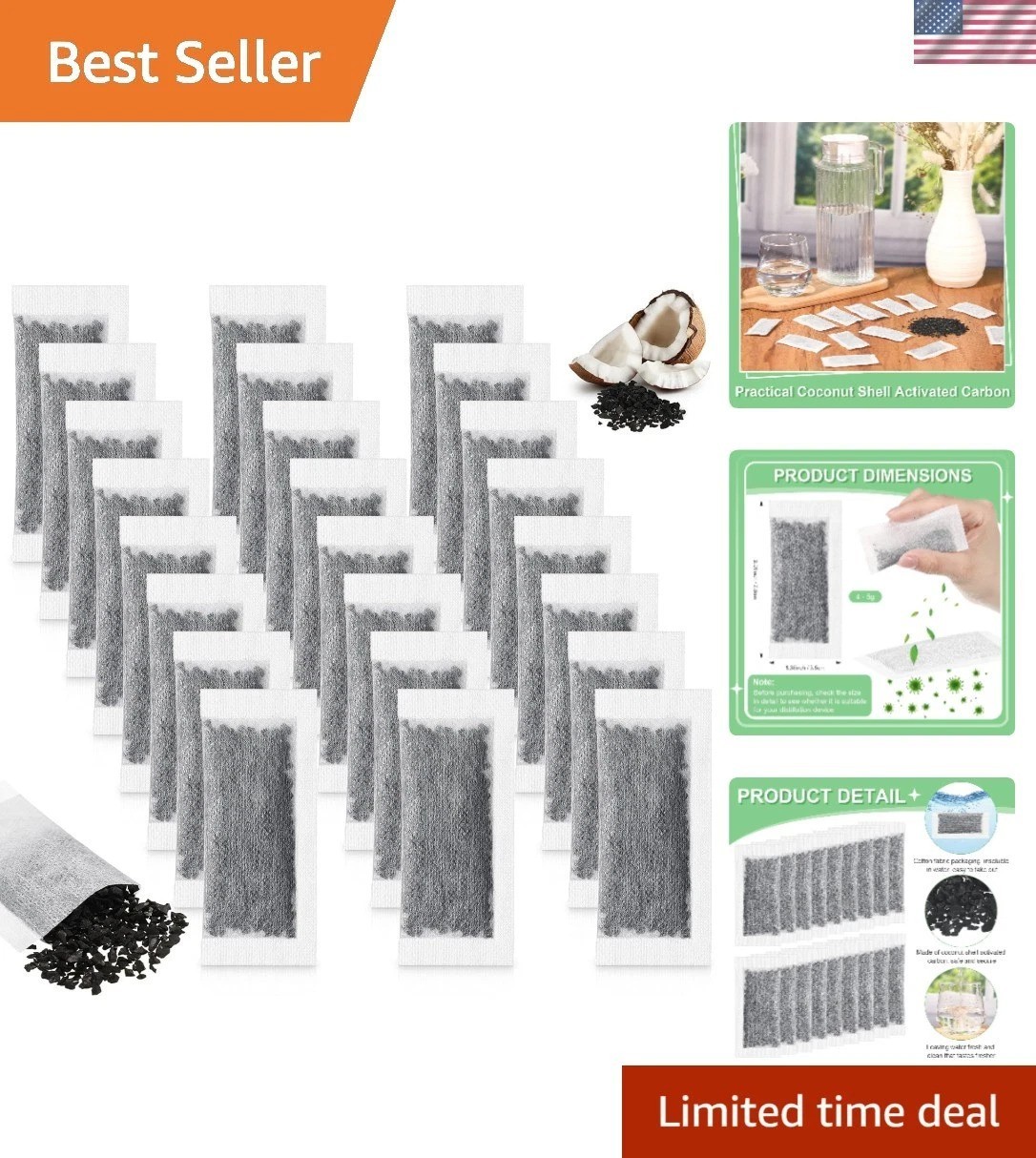 Replacement Activated Charcoal Filter Sachets - 24 Packs for Water Distillers