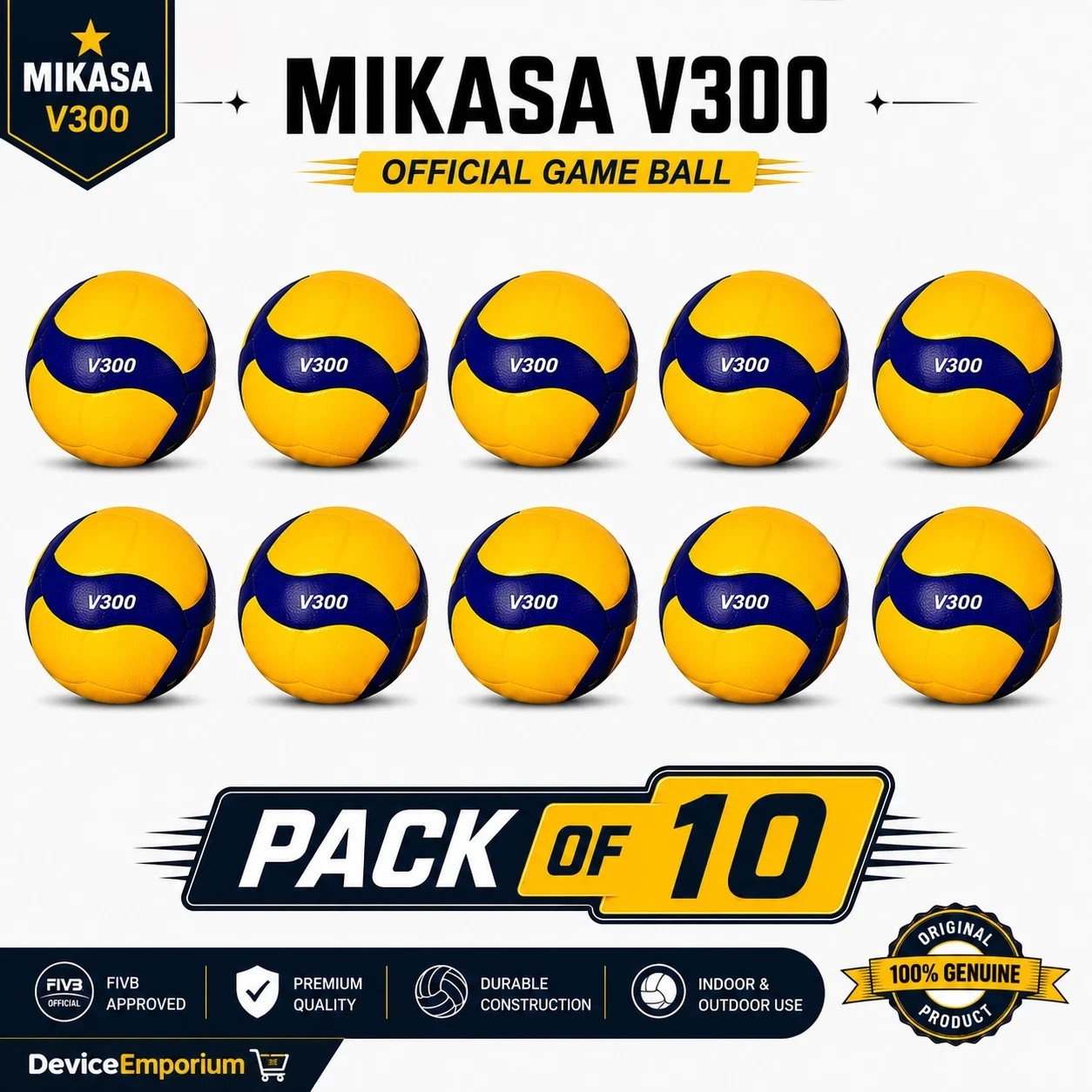 Mikasa V300W 2019 Official FIVB Indoor outdoor Volleyball size 5 - Blue/Yellow
