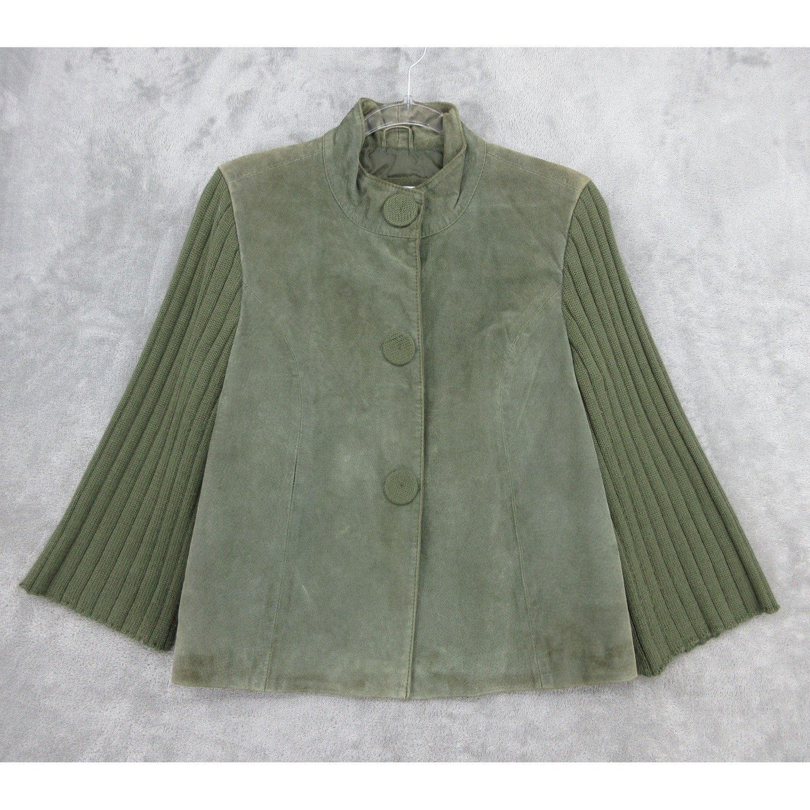 Coldwater Creek Jacket Womens Size M Suede Leather Knit Mixed Media Jacket Green