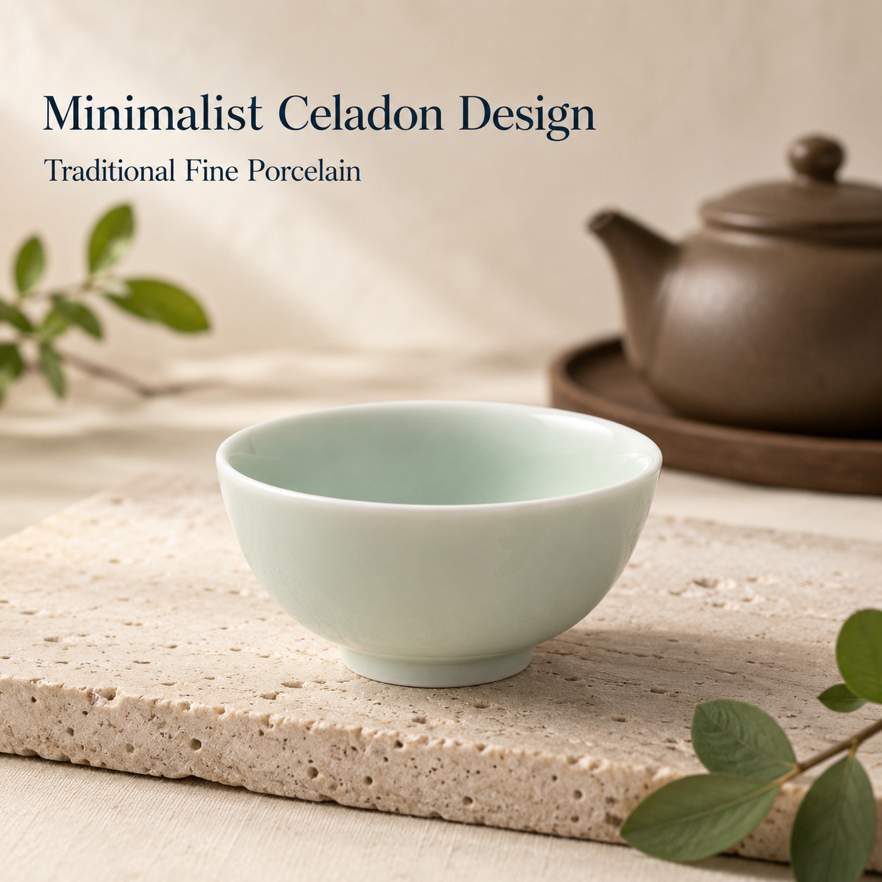 Plain Celadon Ceramic Teacup Minimalist Green