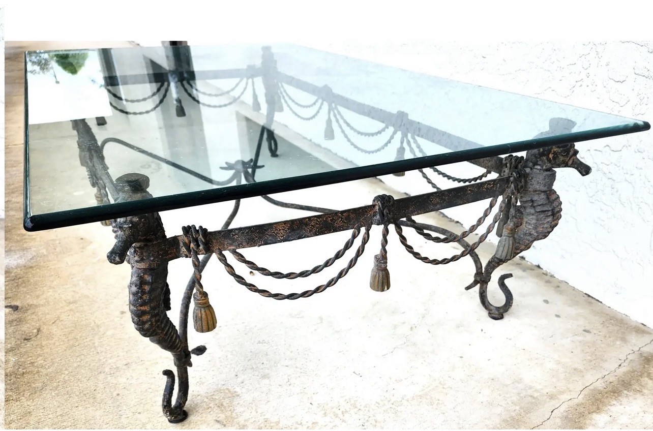 Vintage Patinated Seahorse Coffee Table Starfish