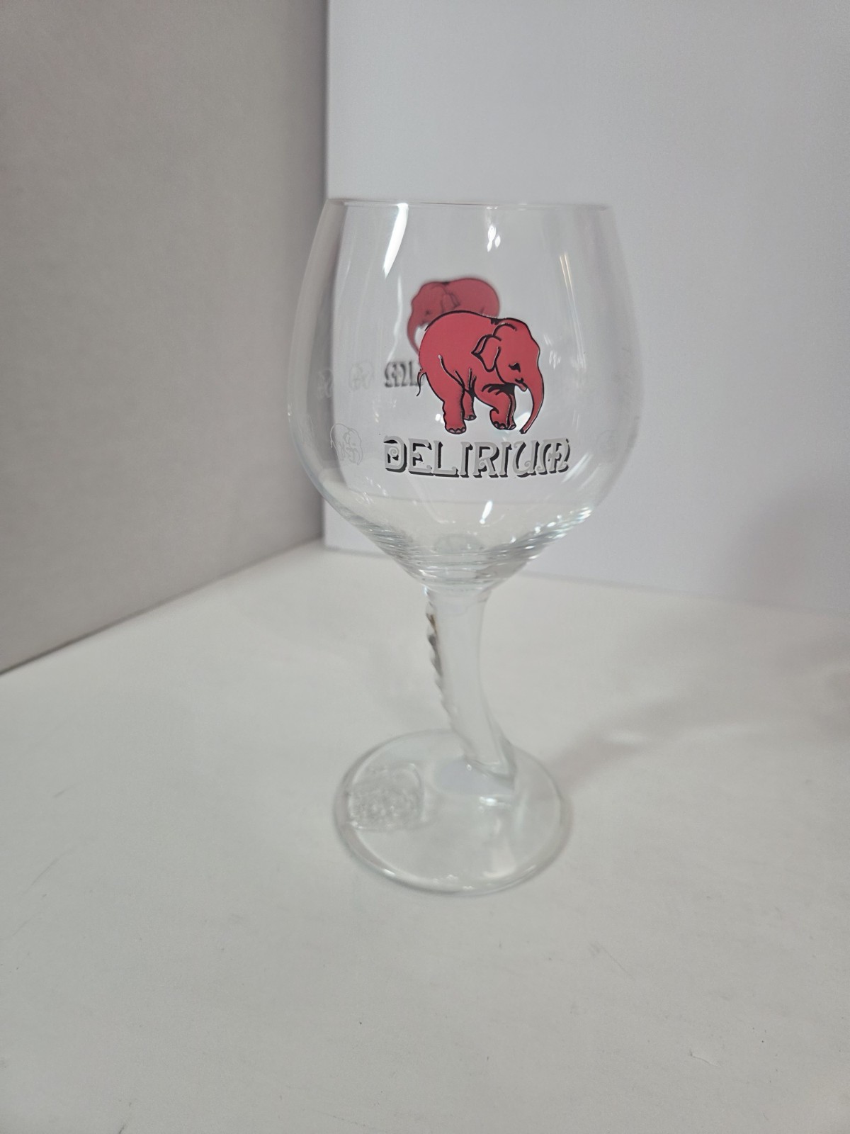 Delirium Tremens Belgium Beer Glass Pink Elephant 7” Curve Trunk Stem