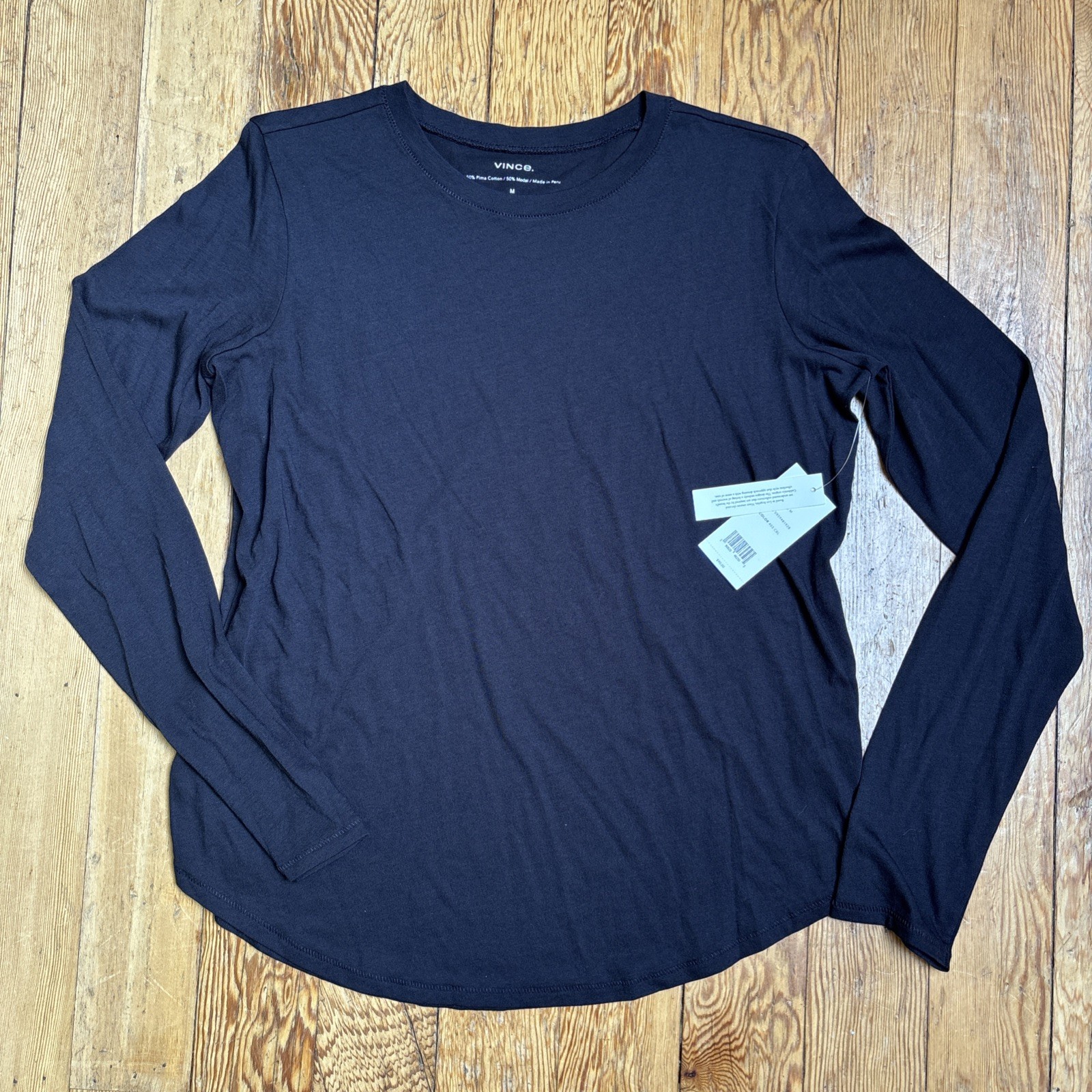 NWT Vince Womens Black Long Sleeve Crewneck T Shirt M Medium 
