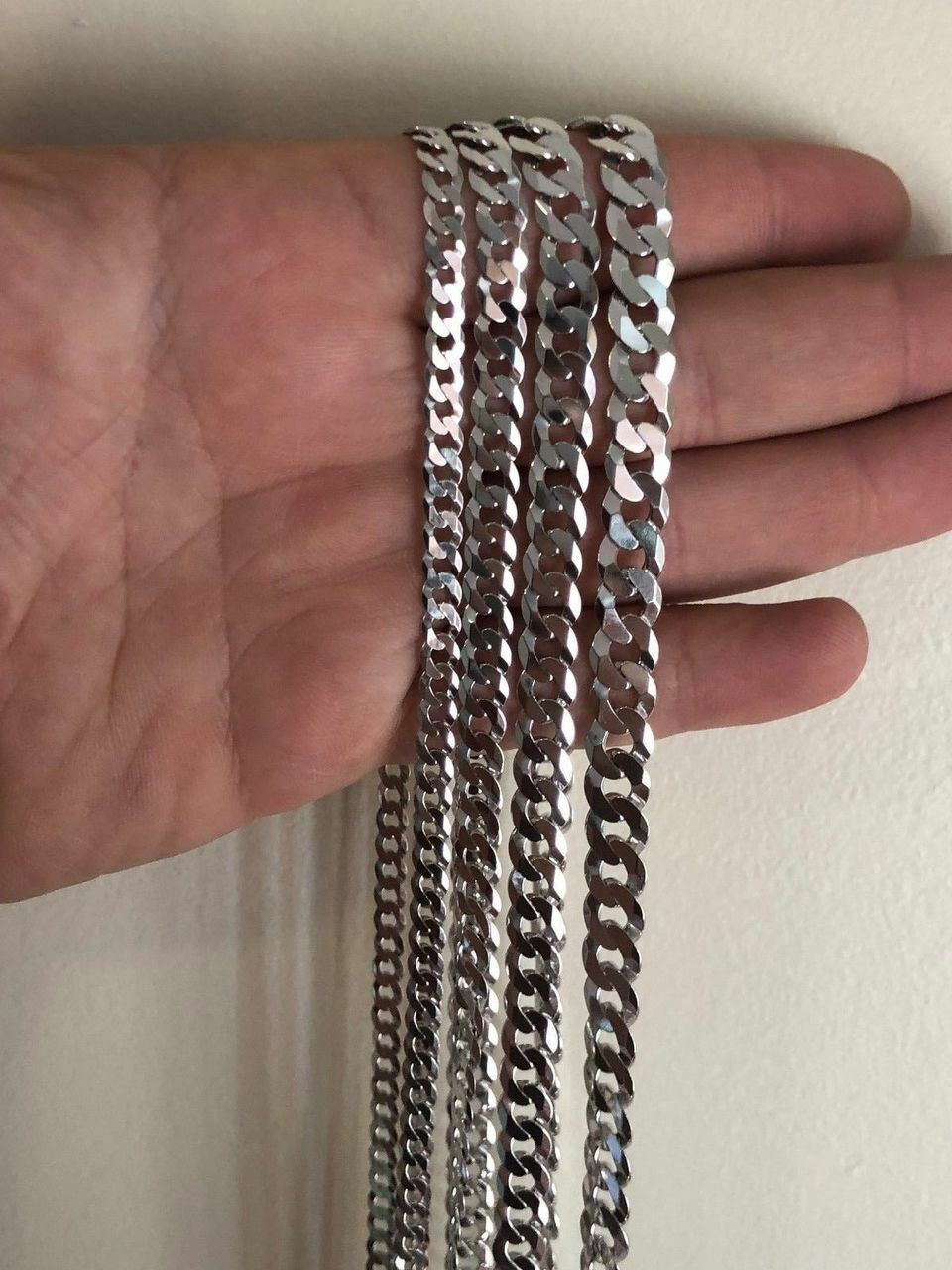 Solid 925 Silver Men\'s Womens Cuban Link Flat Chain 4-8mm 18-30\
