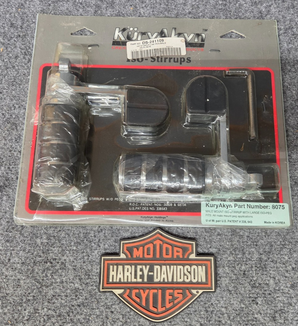 KURYAKYN CHROME ISO STIRRUPS LARGE FOOT PEGS WITH MALE MOUNTS 8075