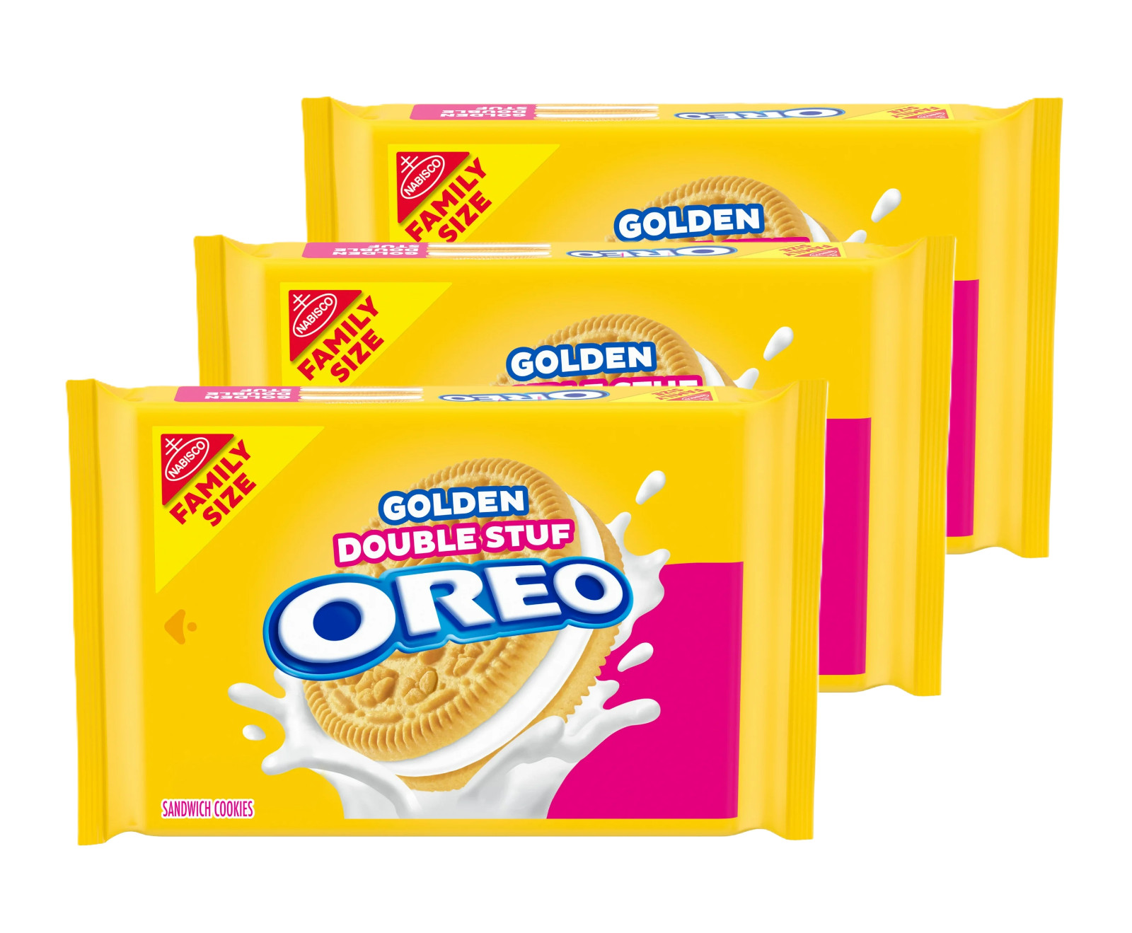 (3 pack) OREO Double Stuf Golden Sandwich Cookies, Family Size, 18.71 oz
