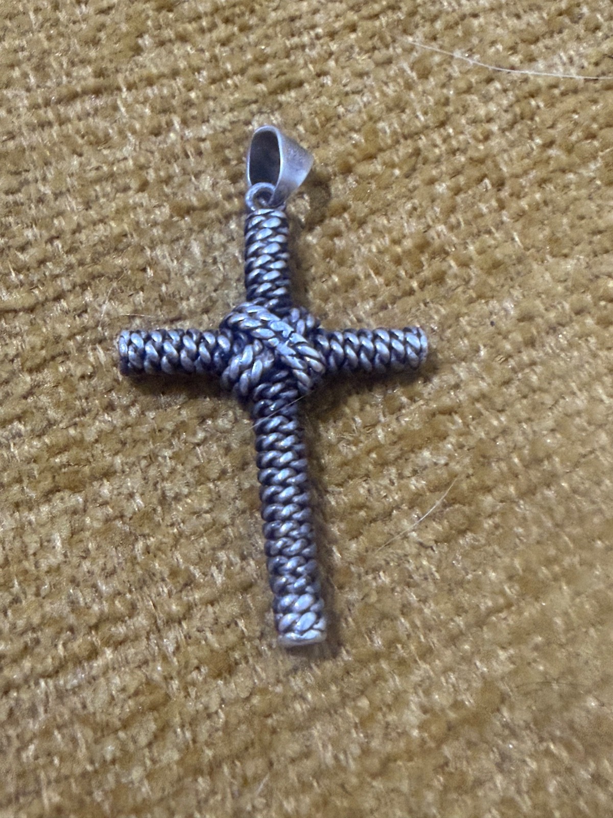 925 Sterling Silver Cross Pendant Rope-Wrapped Style Handmade in Jerusalem 1.5\