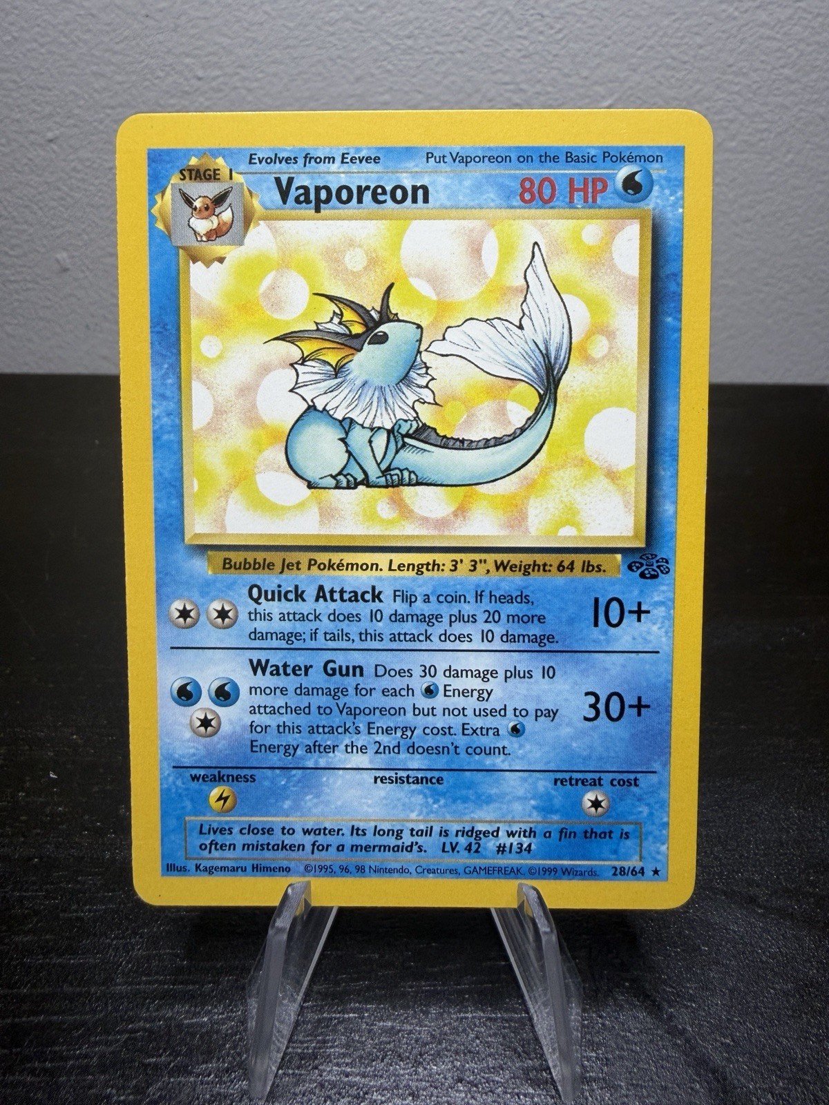 Pokémon TCG Vaporeon 28/64 Jungle Set Non Holo Rare, Unlimited LP Condition