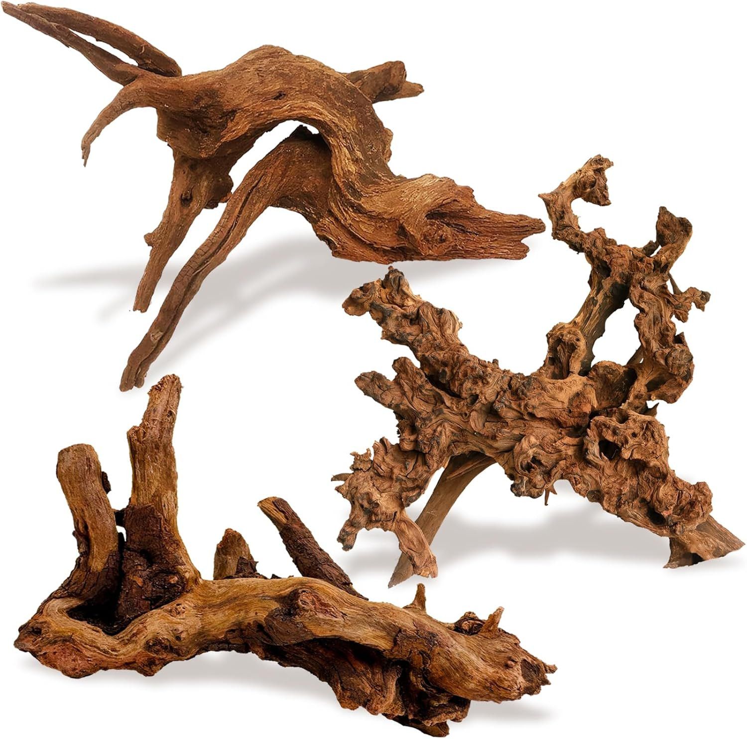 Kathson Natural Driftwood for Aquarium Decor, 3-Piece 7''-11'' Large Driftwood f