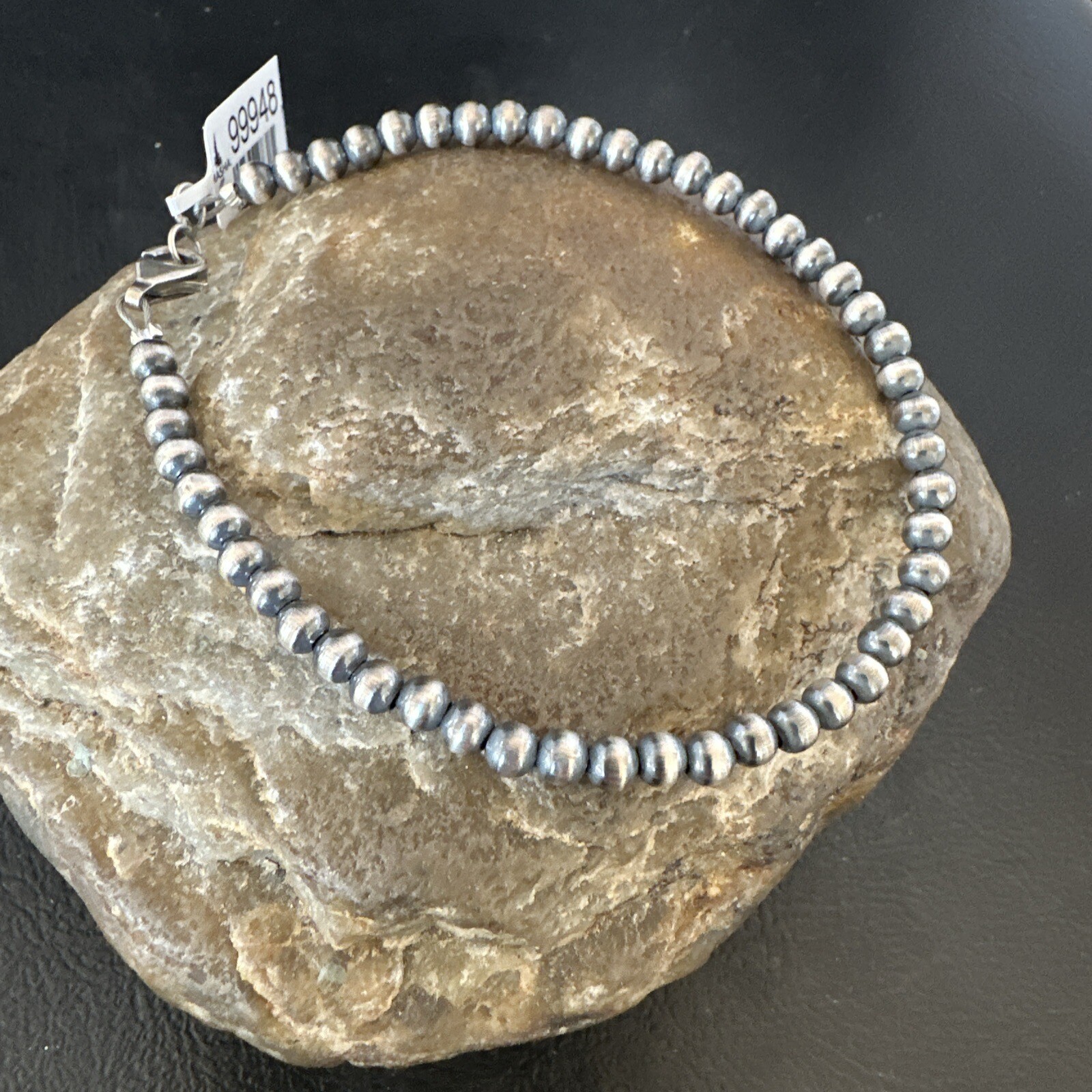 Southwestern Silver Pearls 4mm Beads 7” Sterling Silver Bracelet 90307