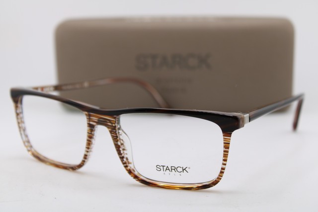 NEW STARCK EYES SH3038 0002 BROWN HORN STRIPED AUTHENTIC EYEGLASSES 54-16 NEW STARCK EYES SH3038 0002 BROWN HORN STRIPED AUTHENTIC EYEGLASSES 54-16