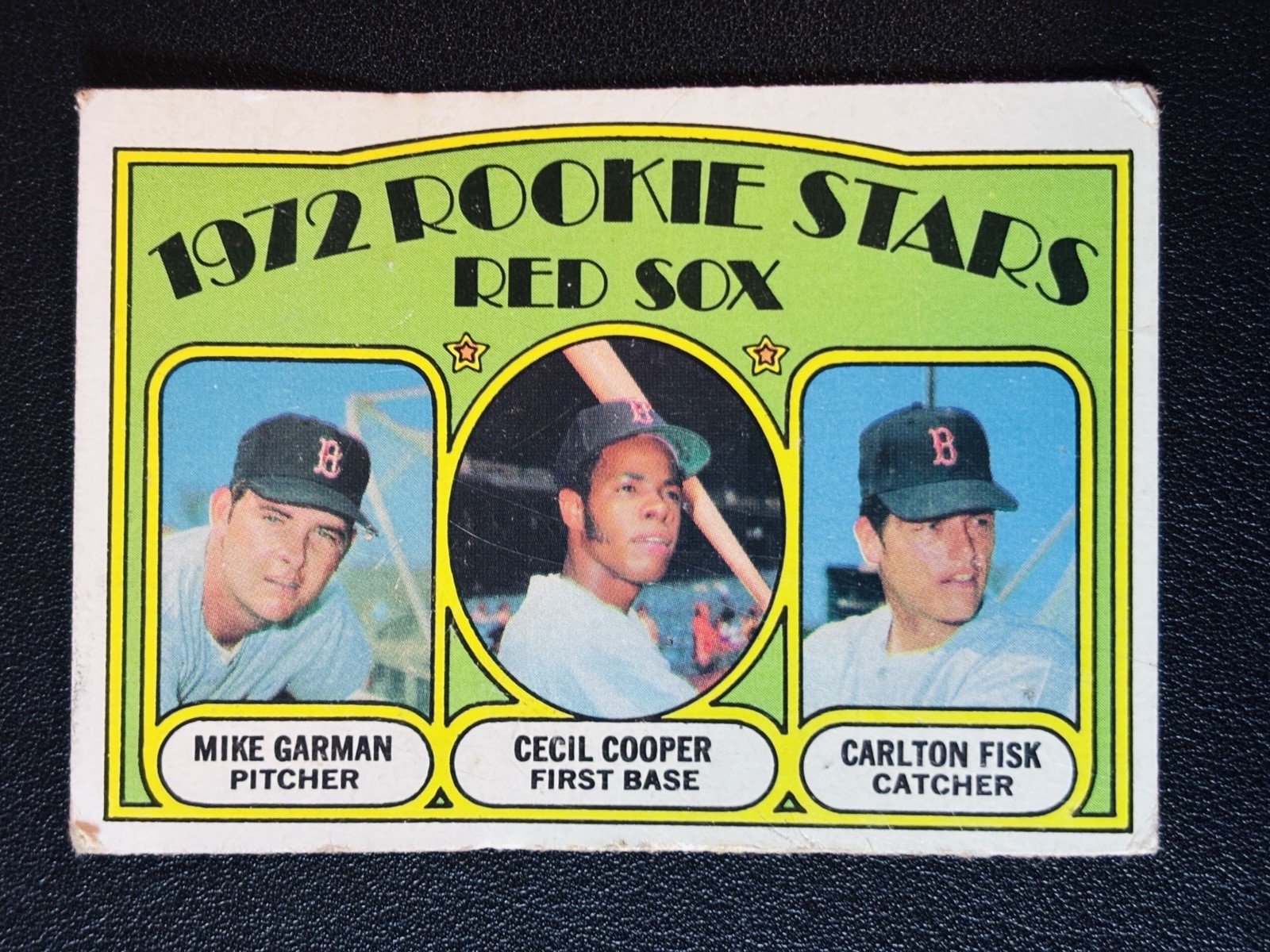 1972 Topps Red Sox Rookie Stars #79 Carlton Fisk Cecil Cooper Mike Garman PB2 1972 Topps Red Sox Rookie Stars #79 Carlton Fisk Cecil Cooper Mike Garman PB2
