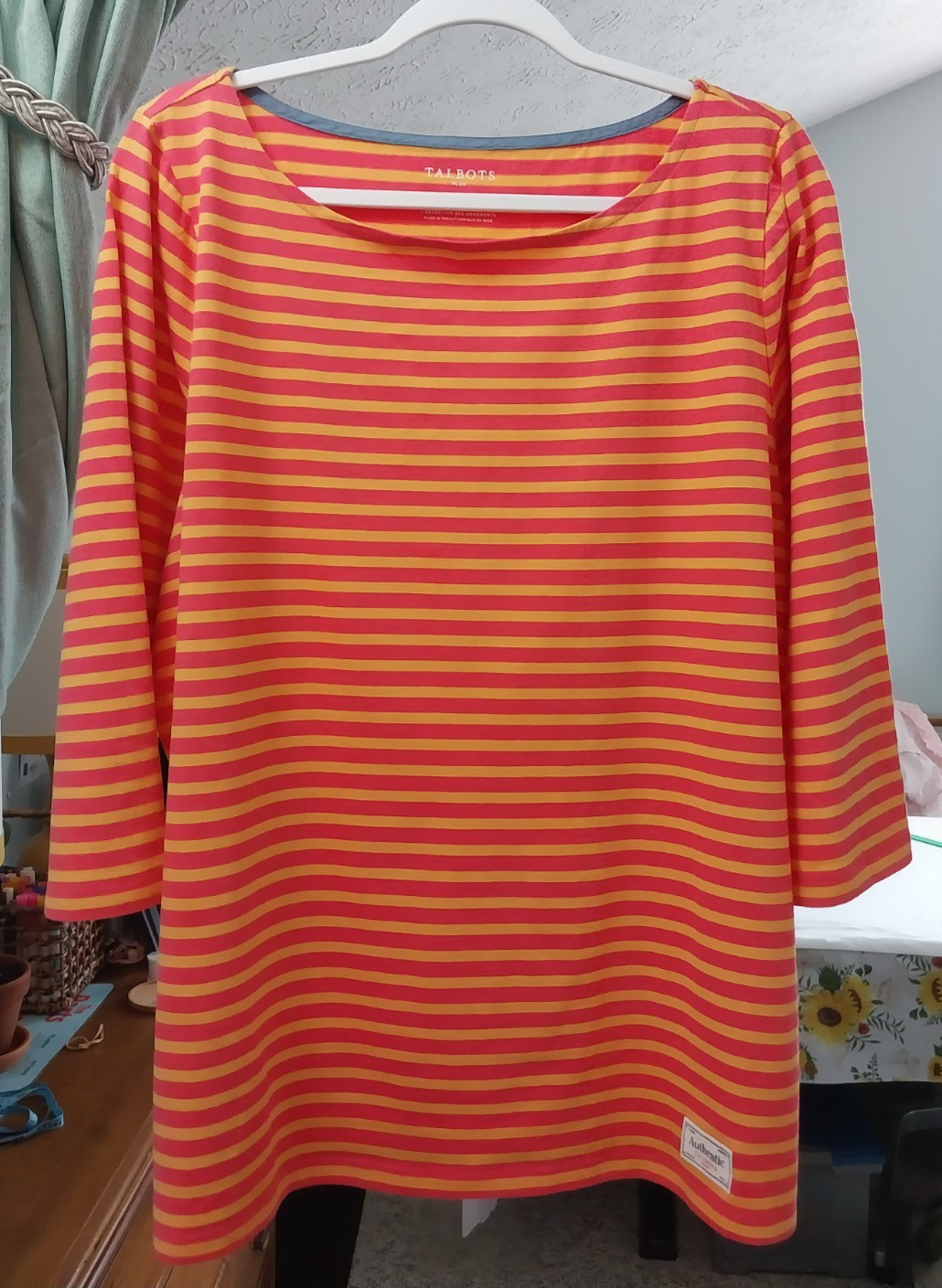 Talbots Lightweight Sweater - 1X - Pink and Yellow stripes - %100 Cotton