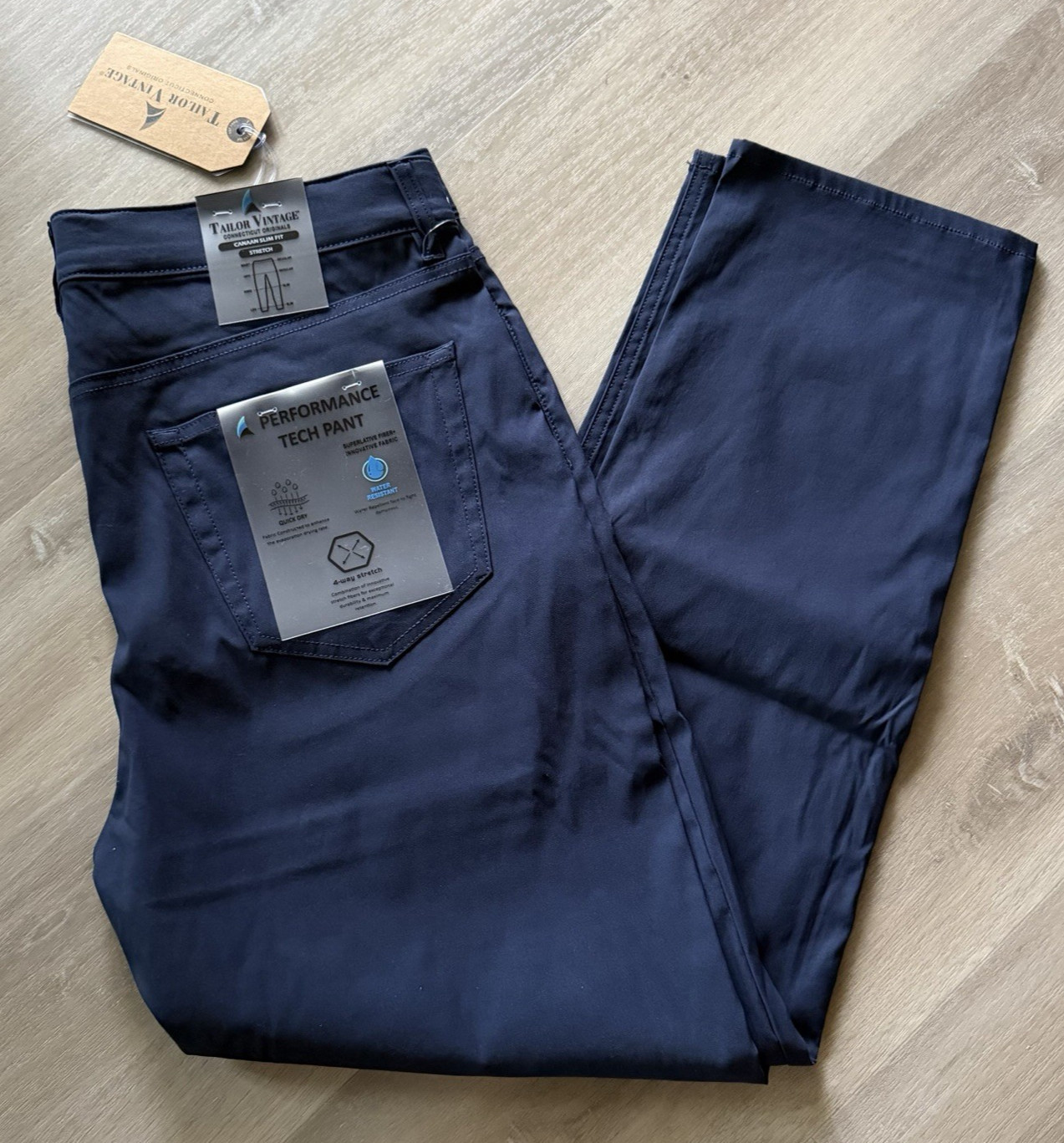 Tailor Vintage NWT Mens 38x32 Performance Navy Blue Nylon Pants Canaan Slim Fit