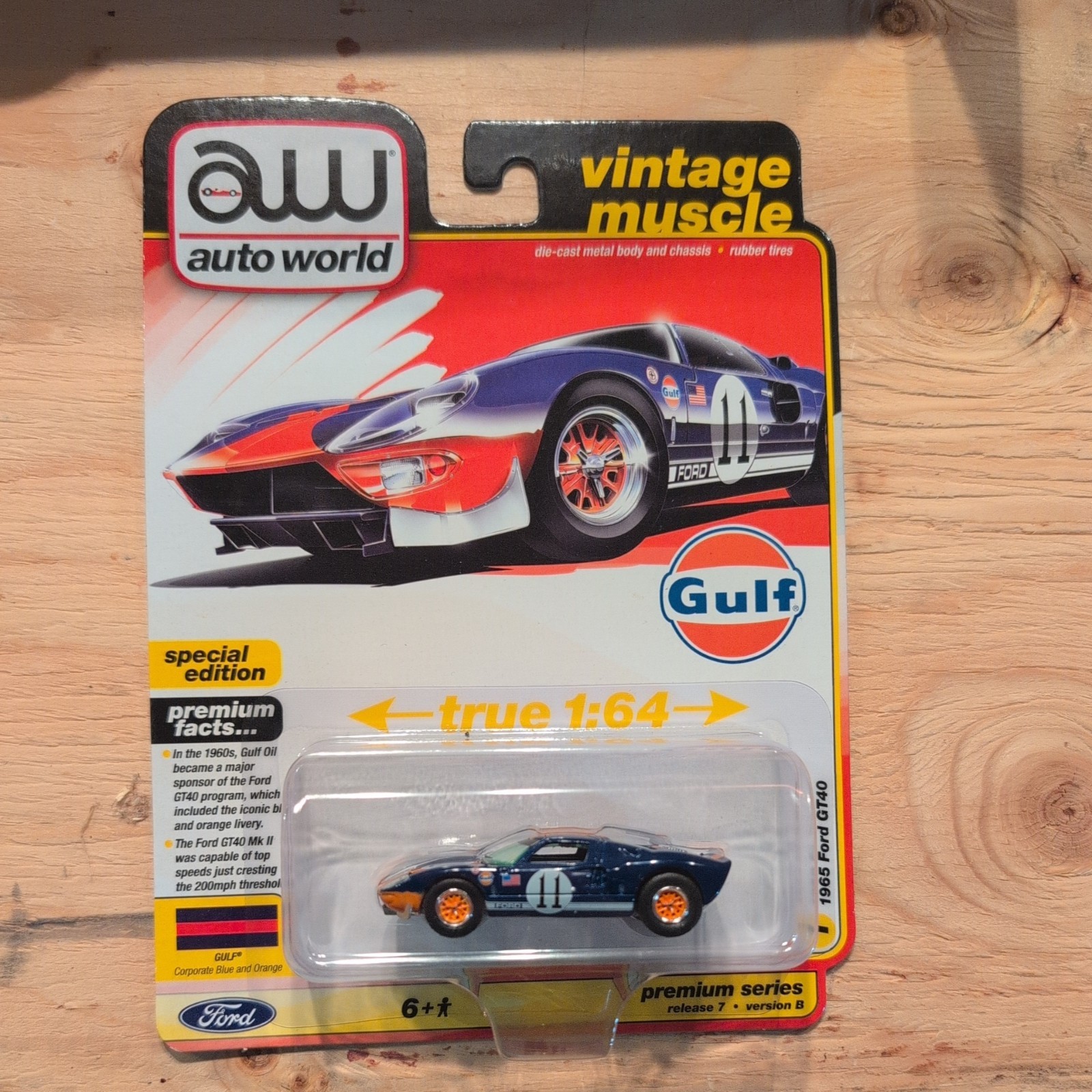 Auto World Gulf Oil 1965 Ford GT40 Race Car Blue 1:64 Diecast w/Rubber Tires Auto World Gulf Oil 1965 Ford GT40 Race Car Blue 1:64 Diecast w/Rubber Tires