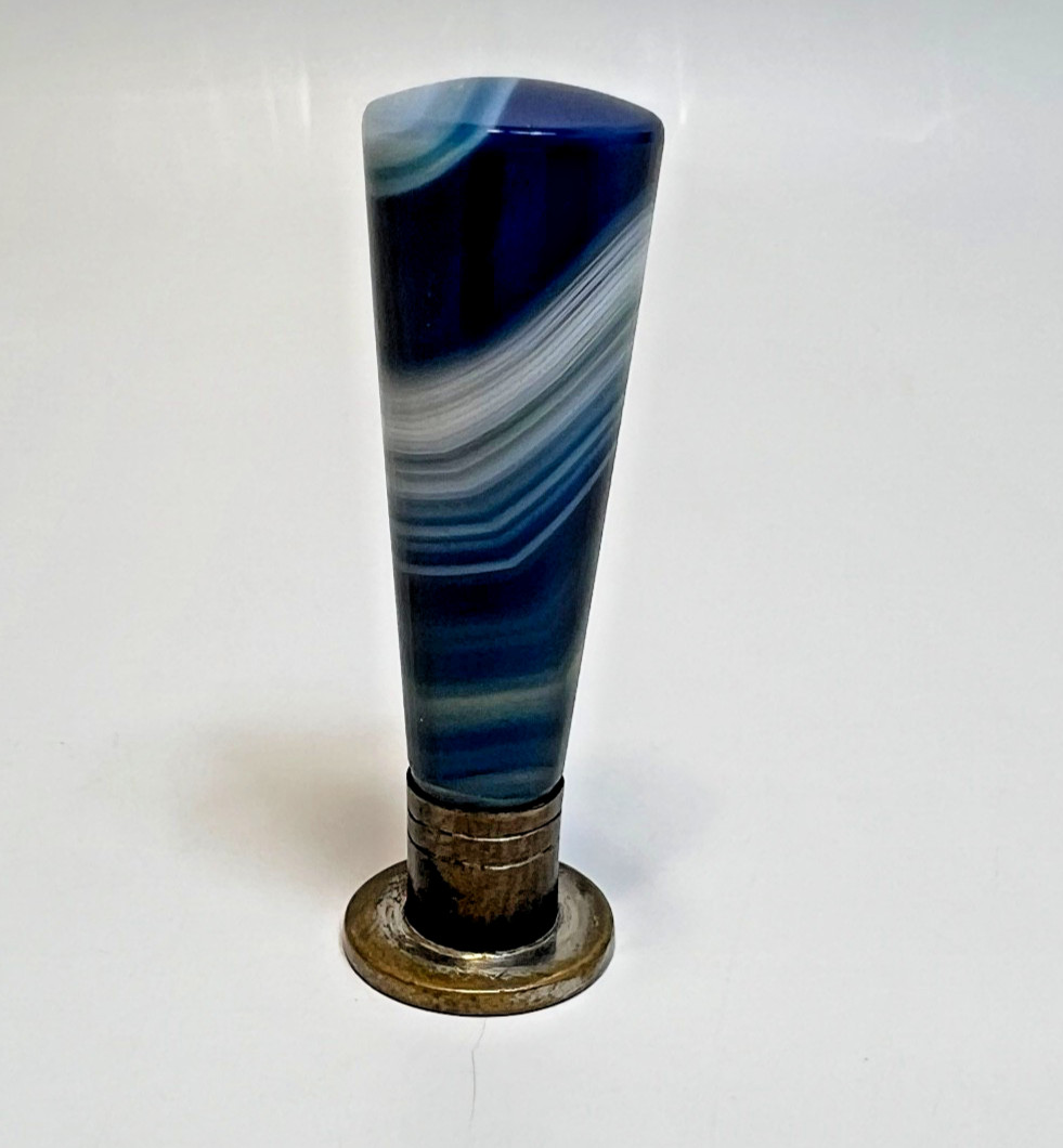 19c.Antique Victorian Blue Banded Agate Wax Seal Stamp Brass Matrix Monogram