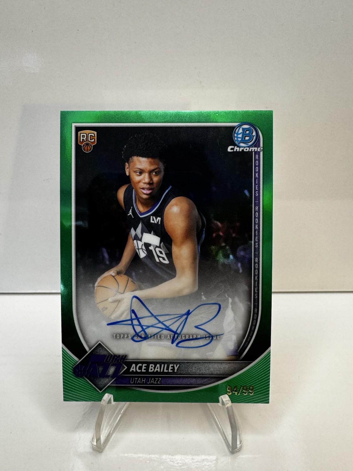 2025-26 Bowman Chrome Ace Bailey Green Refractor Auto RC /99 #BCA-AB