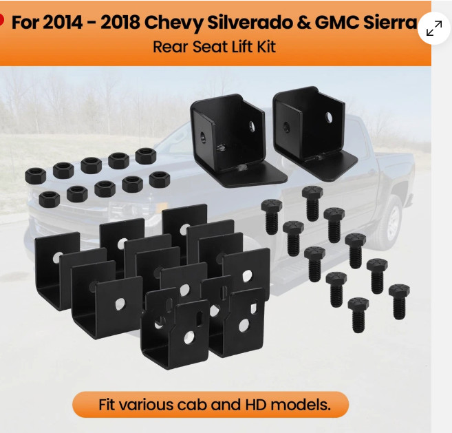 For 2014-2018 Chevy Silverado GMC Sierra Crew Cab Rear Seat Lift Kit 2.5