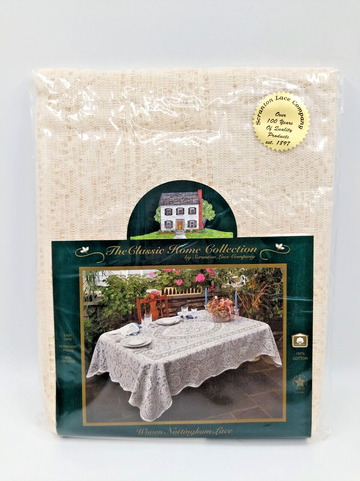 Vtg Scranton Lace Company ‘Hyde Park' Nottingham Lace Tablecloth 60