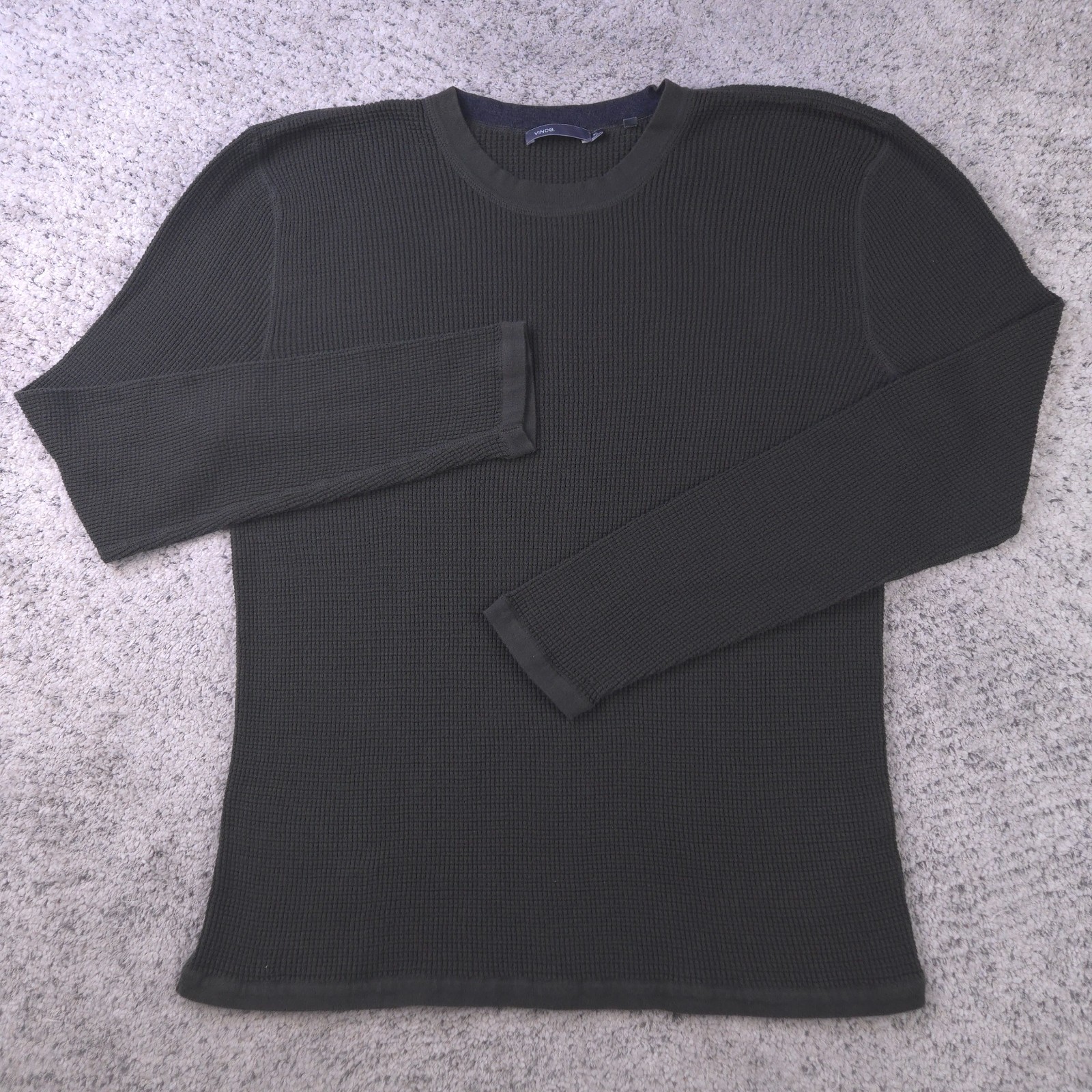 Vince Shirt Mens XL Waffle Knit Thermal Crew Neck Long Sleeve Olive Stretch Vince Shirt Mens XL Waffle Knit Thermal Crew Neck Long Sleeve Olive Stretch