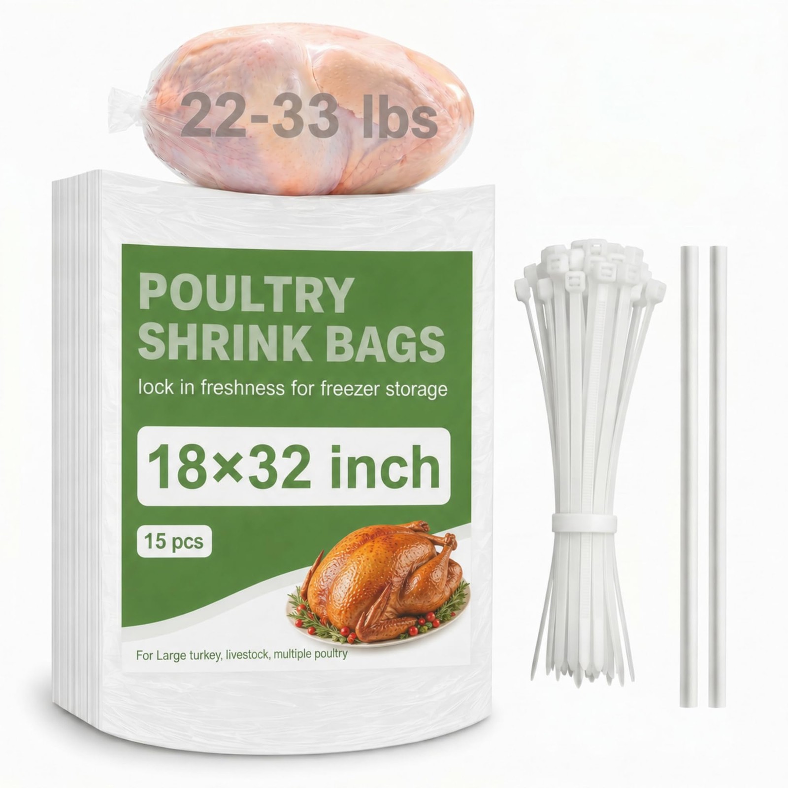 Feifeiya Extra Large Turkey Shrink Bags 15 Pcs 18x32 Inches Clear Poultry Hea...