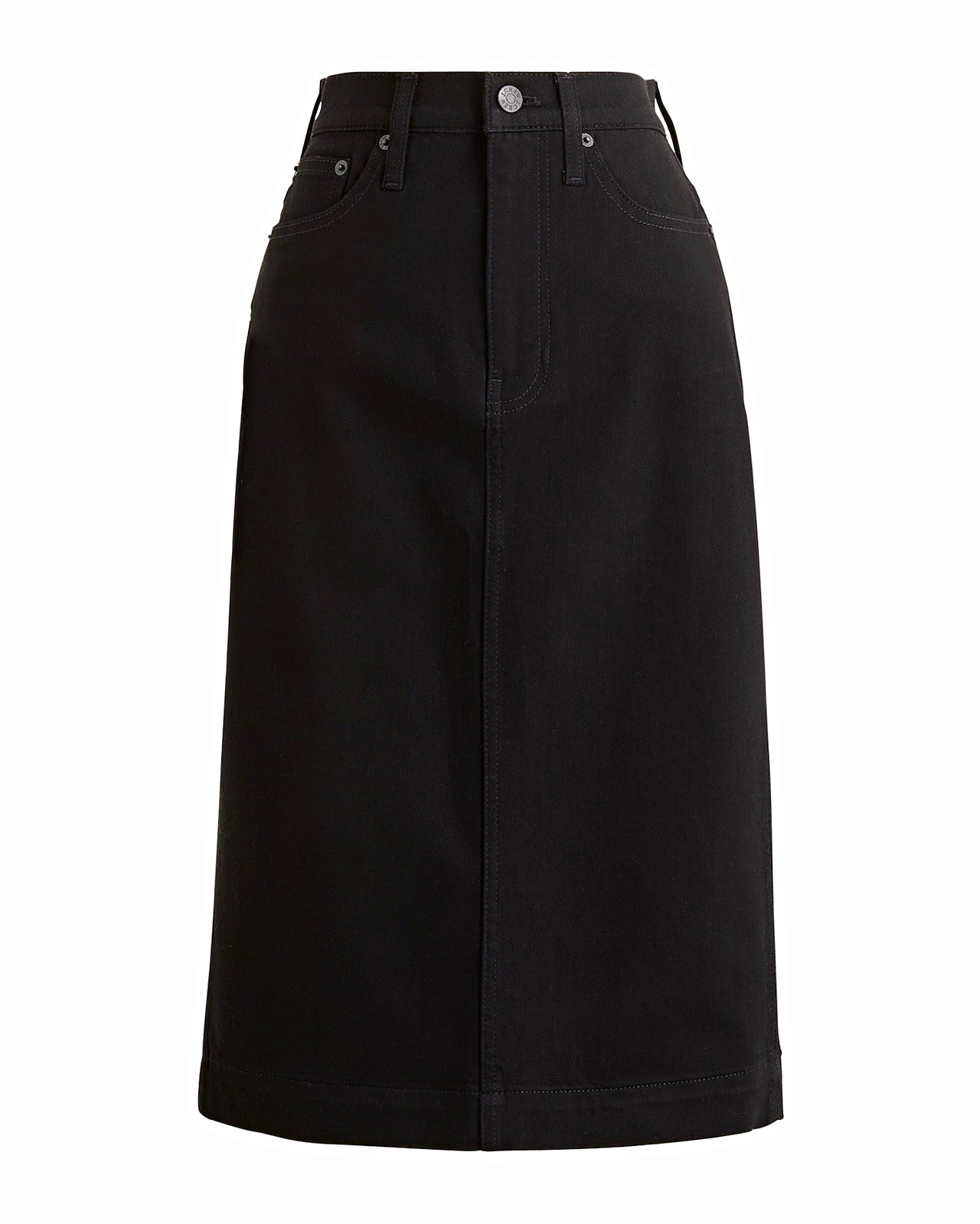 NWT J.CREW Black Denim Midi Pencil Skirt 6 High Rise Pockets Button Orig. $98 NWT J.CREW Black Denim Midi Pencil Skirt 6 High Rise Pockets Button Orig. $98