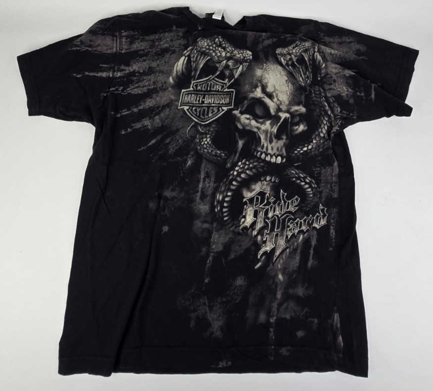 VTG 90s Harley Davidson Mens Size L 3D Print Skull Cobra Snakes \'Mile High H-D\' VTG 90s Harley Davidson Mens Size L 3D Print Skull Cobra Snakes \'Mile High H-D\'