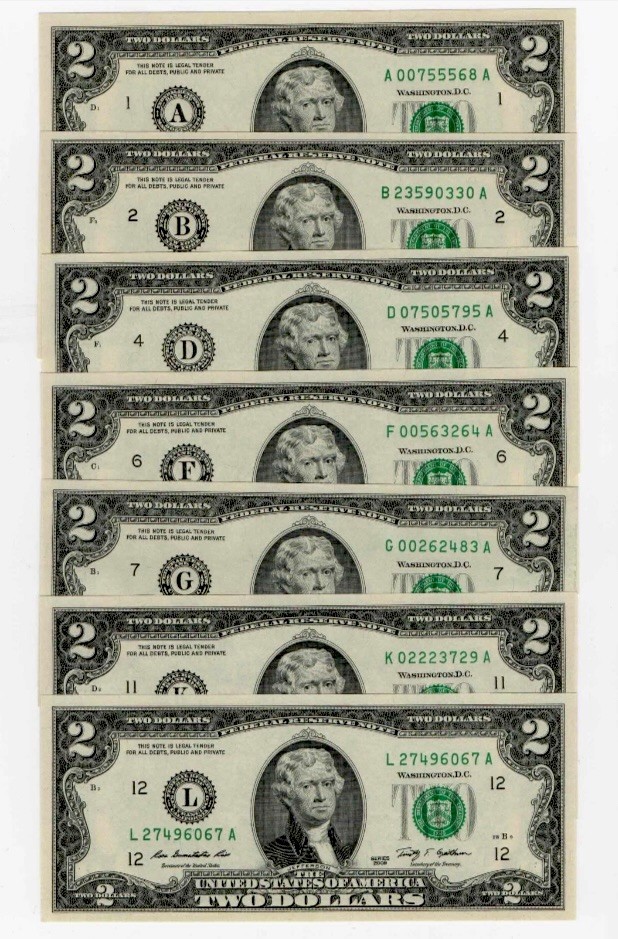 💰 Rare Beautiful Set 2009 $2 ***Two Dollar Bill *** COMPLETE SET Uncirculated💰